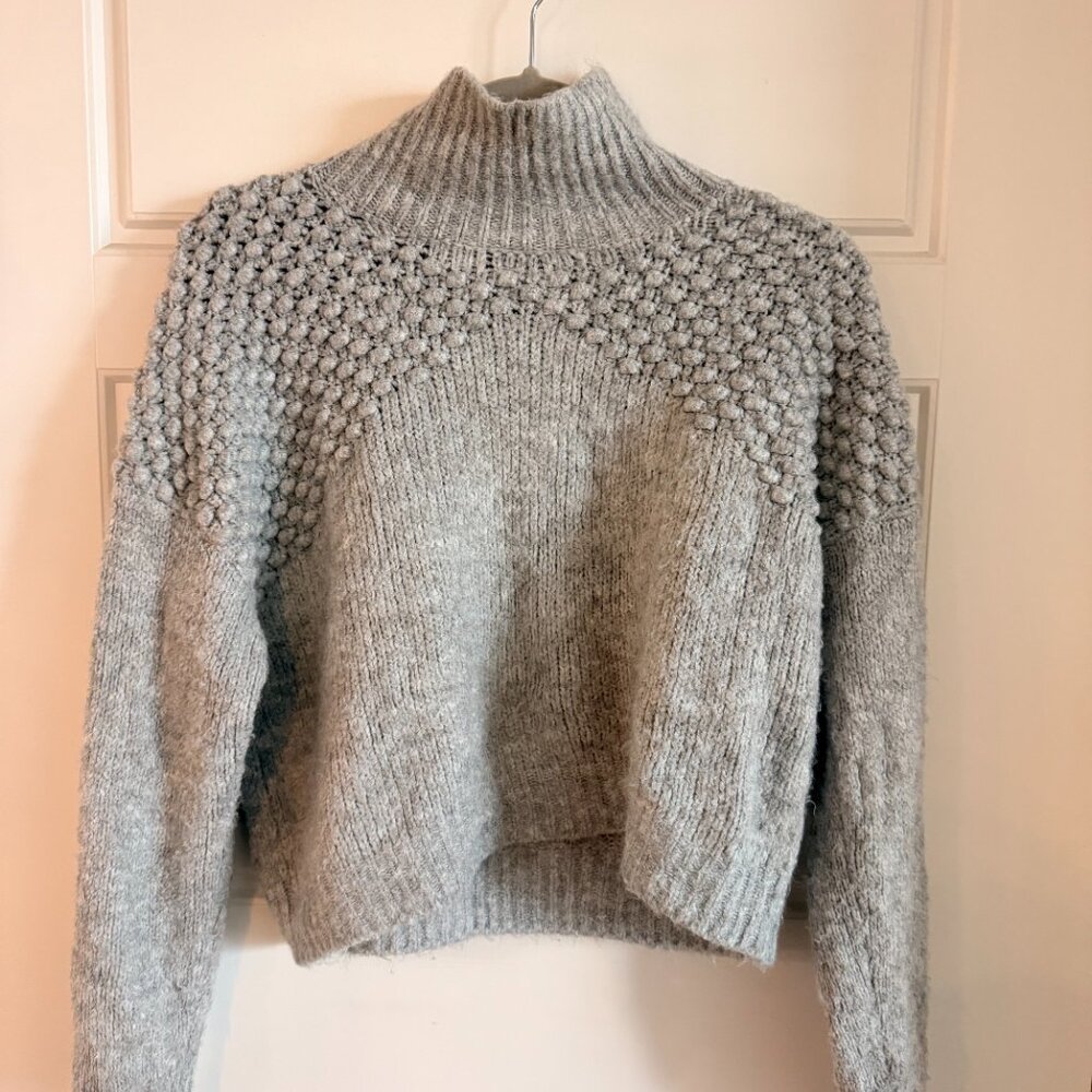 Free People Textured Grey Turtleneck Sweater